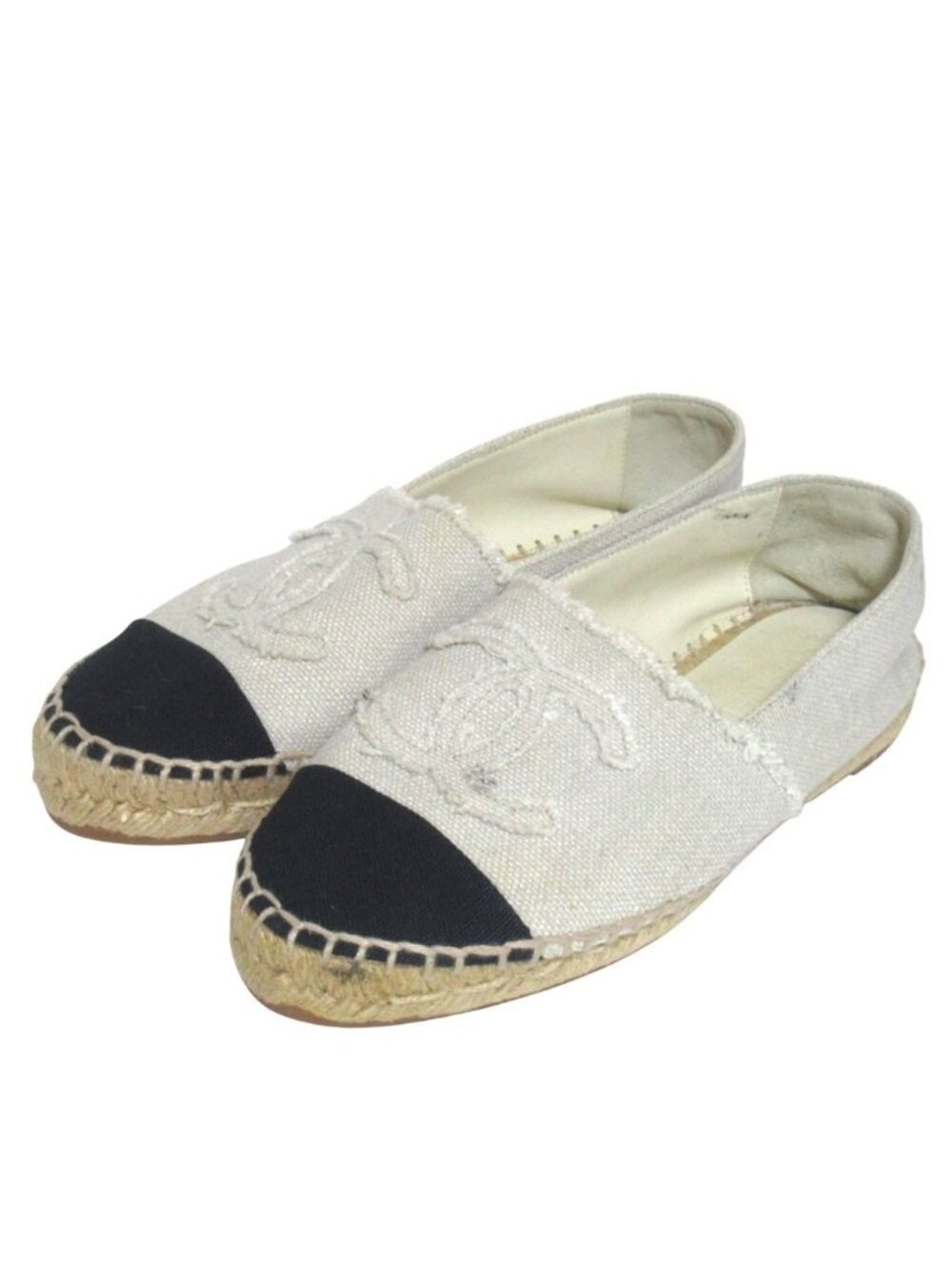 Chanel CC Logo Espadrille Shoes 36 Ivory Black Pre Owned - Picture 1 of 15